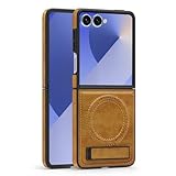 Lunivop for Samsung Galaxy Z Flip 7 Case Leather [Compatible with Magsafe Wireless Charging] Magnetic Cover Stand Funda para Z Flip 7 Rugged Best Phone Cases Brown