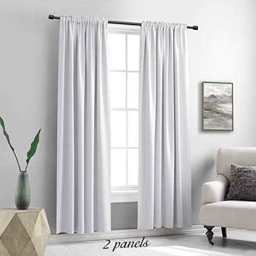 Image of DONREN Greyish White Window Curtain Panels - 42 Width x 84 Length 2 Panels Thermal Insulated Rod Pocket Room Darkening Curtains for Bedroom