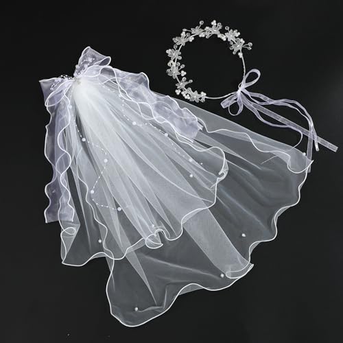 First Communion Veils Set 1st Communion Wreath Veil Pearl Bracelet Gloves Sock Accessories4
