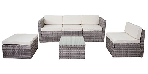 Mendler Poly-Rattan-Garnitur HWC-D24, Garten-/Lounge-Set Sofa - grau, Polster Creme – Bild 8