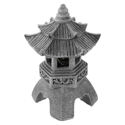 Sewroro Solar Pagoda Lantern Stone Decorative Resin Lamp Outdoor Asian Garden Statue Japanese Zen Solar-Powered Garden Ornament for Lawn Patio Yard