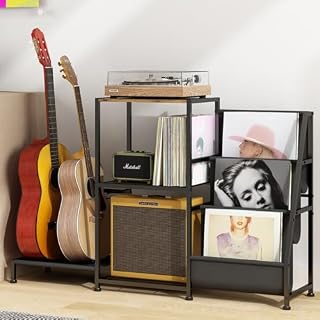 Wisdom Star Guitar Stand for Multiple Guitars with Amp Shelf and Table, 3-layer Vinyl Record Storage Rack, Display Rack for Music Room - Les Beatles, Paul McCartney, John Lennon, RIngo Starr, George Harrison
