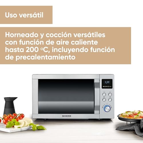 Miniatura 2 de Severin Microondas Con Grill Y Convección 3 En 1 Para Descongelar, Cocinar Y Calentar, Microondas Digital, Microondas Potente, Acero Inoxidable Cepillado Plateado, Mw 7774