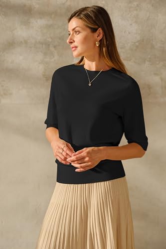 Arach&Cloz Women's Wool Blend Summer Fall Seamless Half Sleeve Tops 20254