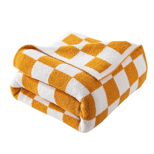 Image of Elegant Comfort Checkered Throw Blanket, Gold Super Soft Cozy Fluffy Warm Throw Blankets for Couch, Sofa, Chair, Bed, Camping, Picnic, Travel Lightweight Bed Blanket (50 inch x 70 inch)