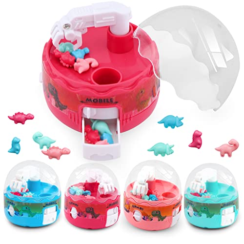 4pcs Mini Claw Machine Toys for Kids & Adults with 32 Tiny Stuff Prizes, Mini Dinosaur Toys Claw Machine, Miniature Toys Fidget Toys Christmas Birthday Party Gifts for 3+ Year Old