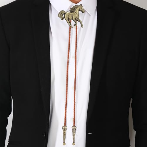 Image of GelConnie Bolo Ties for Men Women Western Cowboy Tie Mens Western Necklace Leather Necktie Gold Bolero Tie Cowboy Necklace