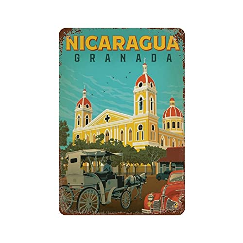 Larkverk Targa in metallo divertente con scritta "Nicaragua Granada", decorazione da parete, decorazione per la casa, bar, caffetteria, 30,5 x 20,3 cm