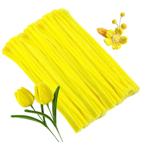 ZXIIXZ 100Pcs Pipe Cleaners Pipe Cleaners Craft Creative Craft Pipe Cleaners for Flower Making Chenille Stems Crafting Pipe Cleaners Flowers Craft Supplies for Home Festivals DIY/Yellow