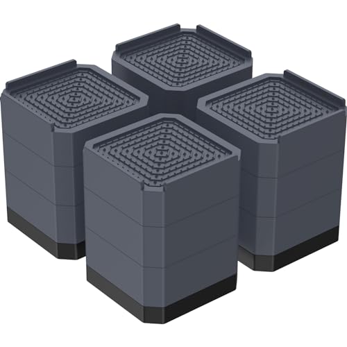 Sutowe 4 piedini per sollevamento mobili regolabili, 4 pollici Bed Riser quadrati riutilizzabili di 3 diverse altezze, rialzi a basso ingombro per letto, tavolo e divano (grigio)