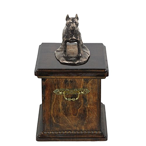 Urne commémorative de chien pour salon statue Amstaff bronze sur bois - 3