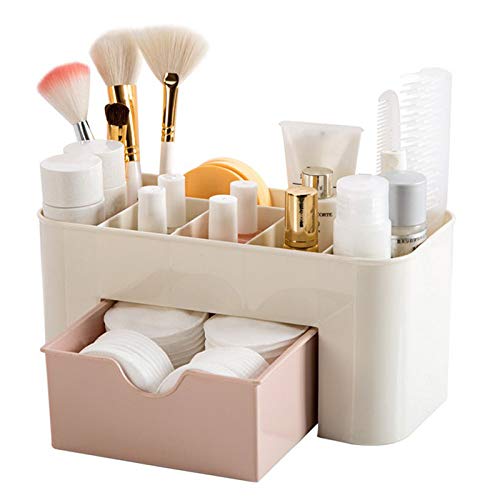 Lovetrack Makeup Organizer Dressing Table Storage Cabinet Small Medium Organizer Cosmetics Care Products Bedroom Bathroom Indoor Storage Box(Pink)