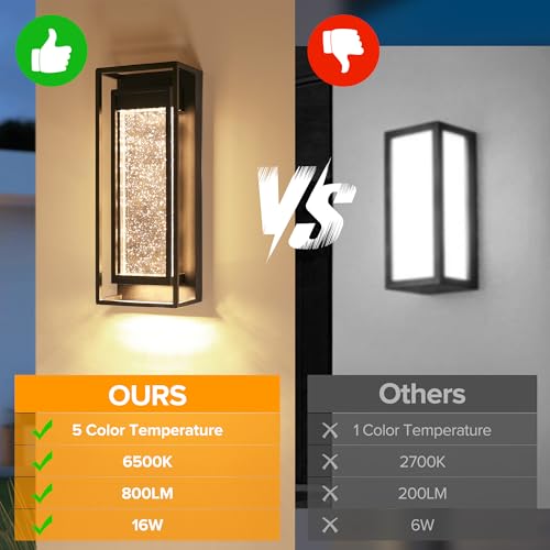 Image of LUTEC 2 Pack Outdoor Wall Light Fixtures, 5 Color Temperature Porch Light Wall Sconce with Crystal Bubble Glass,Waterproof Outdoor Wall Lanterns, Modern Outside Lights for House Front Door Garage