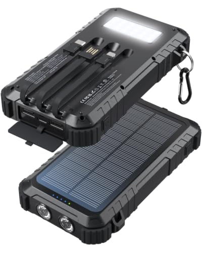 Image of Solar Power Bank Built-in Cables Speed Charging 20000mAh Camping