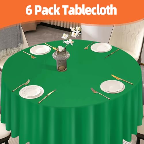 Image of Green 6 Pack Plastic Table Cloth 84 inch, Disposable Round Tablecloth Table Cover, Plastic Tablecloths for Parties