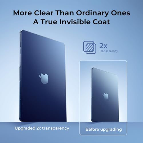 Image of EooCoo Case Compatible for MacBook Air 13.6 inch 2026 2025-2022, M4 M3 M2 A3240 A3113 A2681,[Match Original Machine Color] Ultra-Thin Invisible,High Transparency Laptop Hard Shell Cover-Midnight Clear