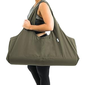 Yogiii Yoga Mat Bag | YogiiiTotePRO: The Large Yoga Bag for Yoga Mat and Blocks | Stylish Canvas Tote Bag with Side Pocket for All Your Essentials | Fits Most Mats, Olivine Green