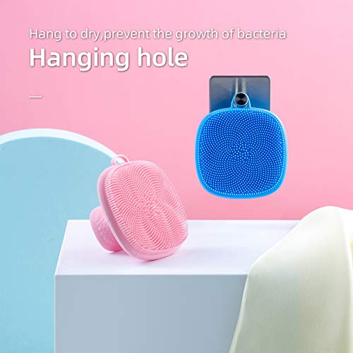 VWMYQ Facial Cleansing Brush Silicone Face Wash Brush Manual Waterproof Cleansing Face Brushes for Cleansing and Exfoliating (blue pink)