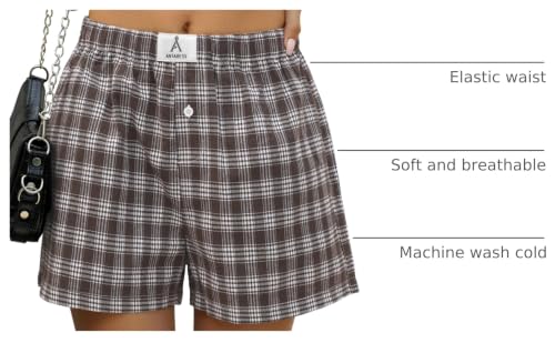 Image of ANRABESS Boxer Shorts for Women Gingham Pajama 2026 Summer Casual Lounge Sleep Plaid Shorts Y2K Beach Bottoms