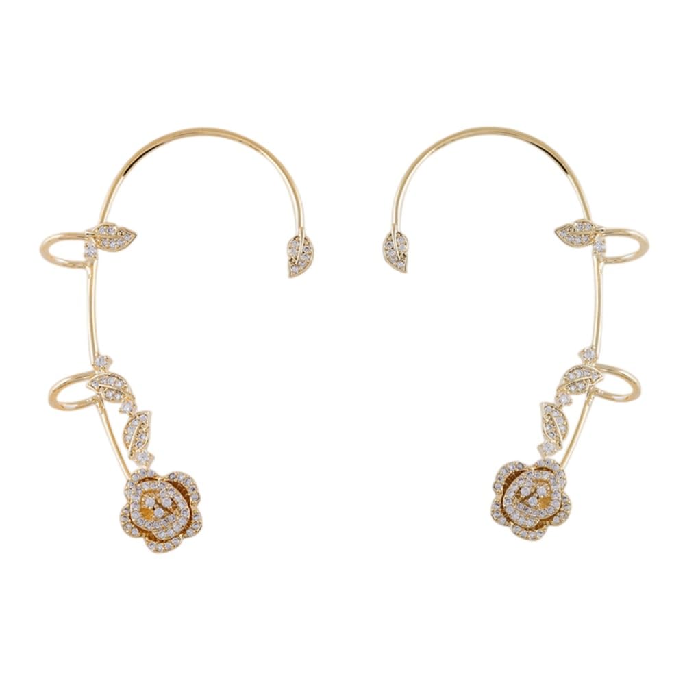 2PCS Women's Clip-On Earrings Hook Without Pierced Rose Flower Ear Bone Clip Ear Clip Butterfly