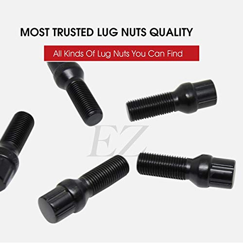 Image of 20 Pc 12x1.5 Black Spline Tuner Lug Bolts 40MM Shank for Aftermarket Wheels to Fit Many BMW Mercedes Audi VW Models with 12mm Studs