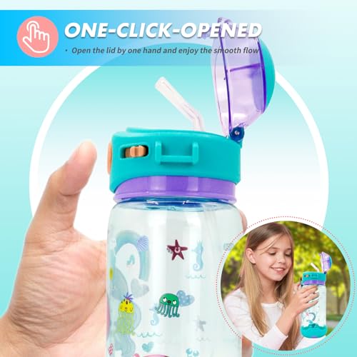 PinkSheep Kids Water Bottle with Straw/Lanyard 650ml BPA Free Child Drinking Water Bottle Leak-Proof Locking Flip Lid for Kids Girls Boys School Sport Travel (Mermaid A) - Image 3