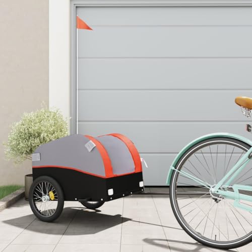 Remolque para perros, carro de transporte, remolque de bicicleta, negro y naranja, 30 kg, hierro, para compras, vacaciones, paseos en bicicleta, se puede instalar rápidamente