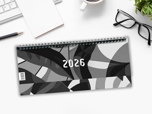 Tischkalender 2026, Querkalender Querterminbuch 2026, 1 Woche/ 1 Seite, 64 Seiten, 297 x 130 mm, Quer, Terminkalender, Karton, Jahresübersicht ... Adress-Notizseiten, Wire-O-Bindung: gratis
