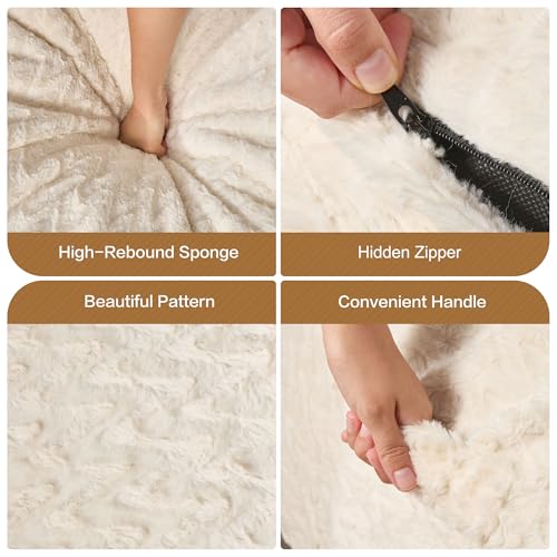 Hobestluk 5ft Bean Bag Chairs for Adults Large Beanbag Chair with Chevron Plush Fur Cover Big Bean Bag Chair for Living Room Bedroom Dorm Office - White (50” x 50” x 24”) - Image 5