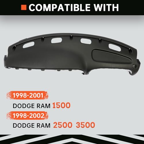 Kojem Dash Pad Cover Replacement Compatible with 1998-2002 Dodge Ram 1500 2500 3500 Dash Board Panel Black Dashboard Direct Replacement