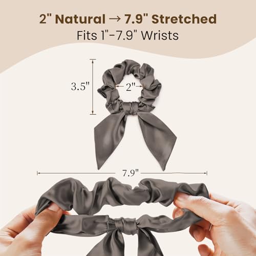 Image of THXSILK 100% Mulberry Silk Bow Scrunchies 3-Pack, 22 Momme Mulberry Silk Hair Ties for Women, Cute Bunny Ear No Damage Ponytail Holders, Fashion Hair Accessories for Girls(M, Dark Grey)