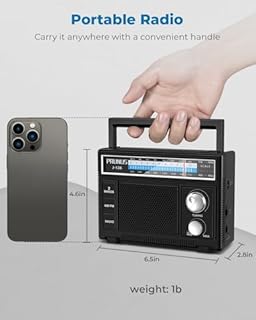 PRUNUS Portable Radio AM FM, Transistor Radio Battery Operated and Plug in Wall,Loud Speaker Support AUX in and Micphone in, Small Radios Portable AM FM J-136