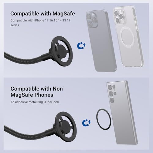 Image of NEEWER BASICS Magnetic Phone Holder for Mic Stand with Flexible Tube, Magnet Adjustable Boom Pole Arm Mount Compatible with iPhone Android Samsung for Microphone Music Guitar Audio Recording, MS040