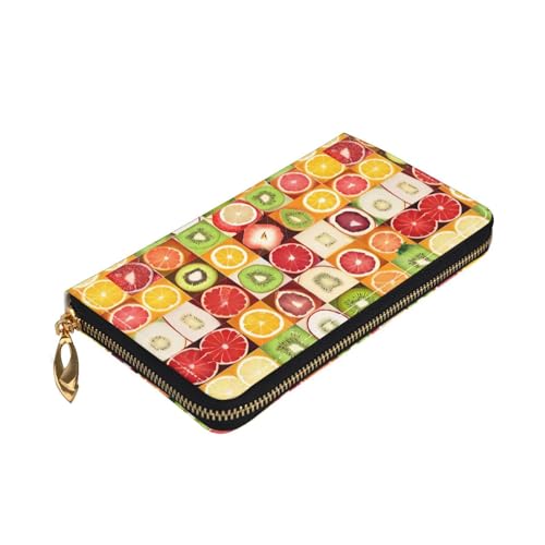 (Kiwi Watermelon) Faux Leather Wallet Long Clutch Zipper Purse Card Holder Travel Coins Cash Organizer Phone Pocket 7.48 x 4.13 x 0.9 inches3