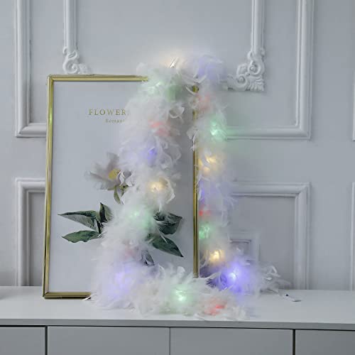 Larryhot Chandelle White Feather Boa - 2Yards 75G Colorful 20 Led Lights Boas For Party,Wedding,Halloween Costume,Christmas Tree And Home Decoration (White) #TOP6