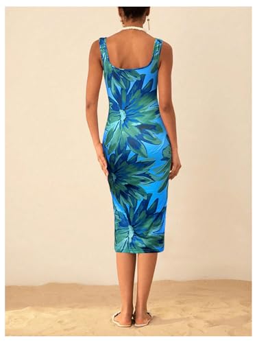 Floerns Women's Floral Midi Summer Dresses Square Neck Bodycon Vacation Dress3