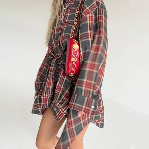 Womens Button Down Flannel Shirts Long Sleeve Plaid Shackets Business Casual Blouse Top Boyfriend Blouse Tops4