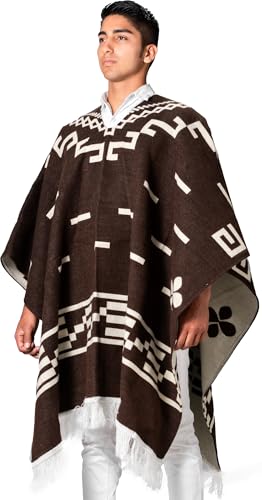 Handmade Alpaca Wool Poncho for Men, Western Andean Design, Thick, Soft and Warm, Artisan Made in Ecuador, Inspired by Clint Eastwood Brown4