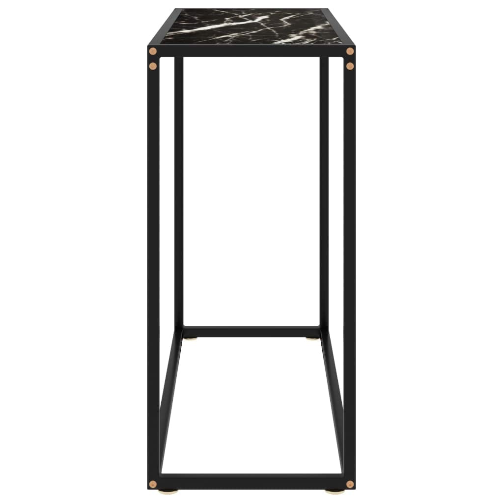 Stolik konsolowy, czarny, 80 x 35 x 75 cm, stolik pomocniczy ze szkła hartowanego o wyglądzie marmuru, wytrzymały stolik nocny do przedpokoju i salonu