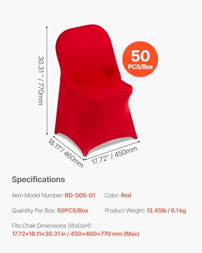 Image of VEVOR Chair Covers, Polyester Spandex Chair Cover, Stretch Slipcovers for Wedding Party Dining Banquet Flat-Front Chair Covers (Red-c, 50PCS)