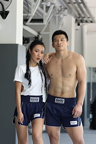 Short de boxe Muay Thai bleu marine en nylon doux taille S FLUORY