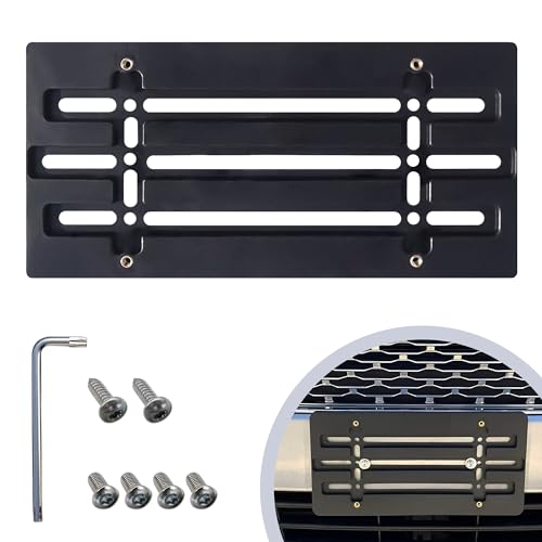Front Bumper License Plate Bracket for Ford 2000-2025, Plate Holder Set w 6 Unique Screw Bolts & Wrench Kit, License Tag Mounting Kit, Quality Plate Holders, Premium Car & Truck Accessories