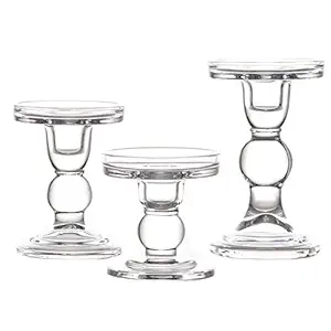 Clear Glass Candle Holder Set of 3,Elegant Pillar Taper & Tealight Candlesticks Set for Dinner Table Wedding Party Home Decor
