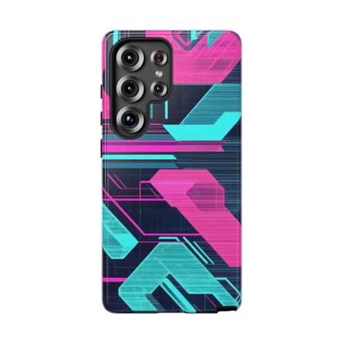 Coque Samsung S25 Ultra rose rigide brillante à motif géométrique fluo