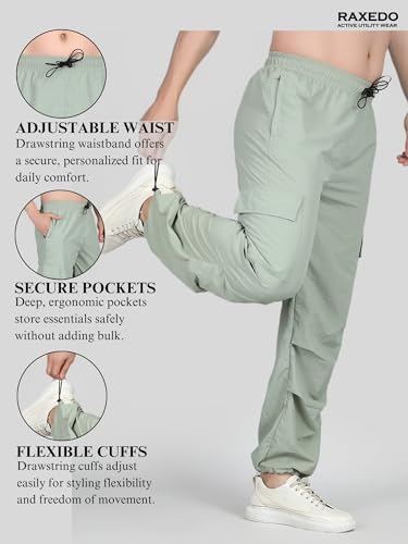 Image of Men's Water-Resistant Parachute Pants | Mens Bottom Wear | Cargo Pants for Men | Korean Pants for Man | Baggy Trackpants | Lightweight Multi-Pocket Utility Fit - Freedom to Move & All-Day Comfort
