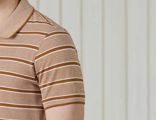 Image of Amazon Brand - Symbol Men Cotton Rich Textured Striper Polo Tshirts | Collar Striped Tshirts | Half Sleeves - Regular Fit (Available in Plus Sizes)
