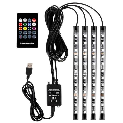 Innenbeleuchtung Auto - 4x12 LED Auto Fußraumbeleuchtung mit USB-Port und Fernbedienung, Ambientebeleuchtung Autos RGB, Ambiente Beleuchtung, Atmosphärenlicht Lichtleiste für Innenraum für Autos Deko