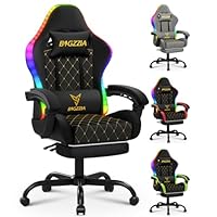 bigzzia Gaming Chair with Lights Computer Game Chair RGB Led, PU Leather Video Game Chair for Adults with Footrest (Black-with RGB)