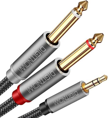 DIGITNOW 3.5mm 1/8" TRS to Dual 6.35mm 1/4" TS Mono Stereo Y-Cable Splitter Cord for Smartphone, Computer, CD Player, Speakers and Home Systems Amplifier, 6.6Ft