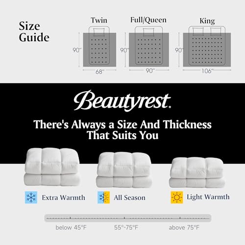 Image of Beautyrest Goose Down Fiber Comforters King Size for Summer | 100% Cotton, Hotel Collection, Lightweight, Blanket, Cooling for Hot Sleepers, 8 Corner Tabs, Noiseless, 106x90 Inch, White